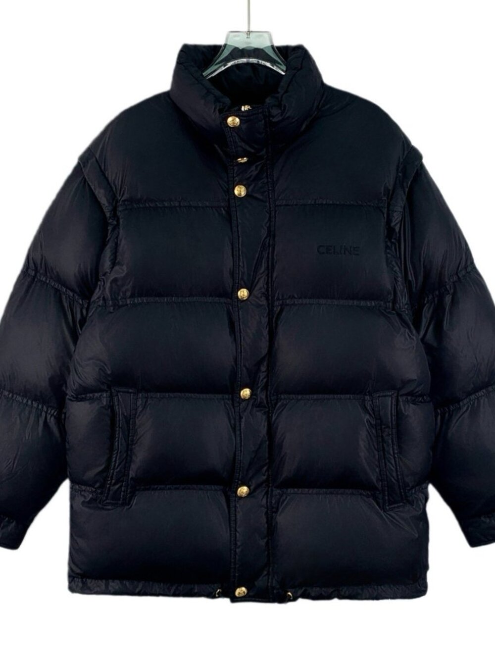 Celine Black logo-letter embroidered down jacket
